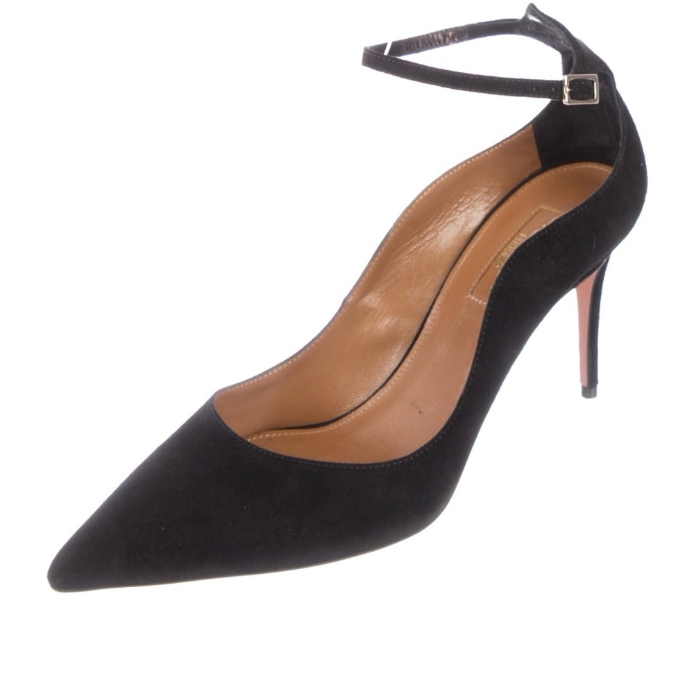 Aquazzura Black Heels Sophisticated Style Suede Pumps - Picture 2 of 4